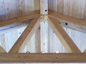 Closeup of center joints in Antique Heart Pine Trusses by CGI